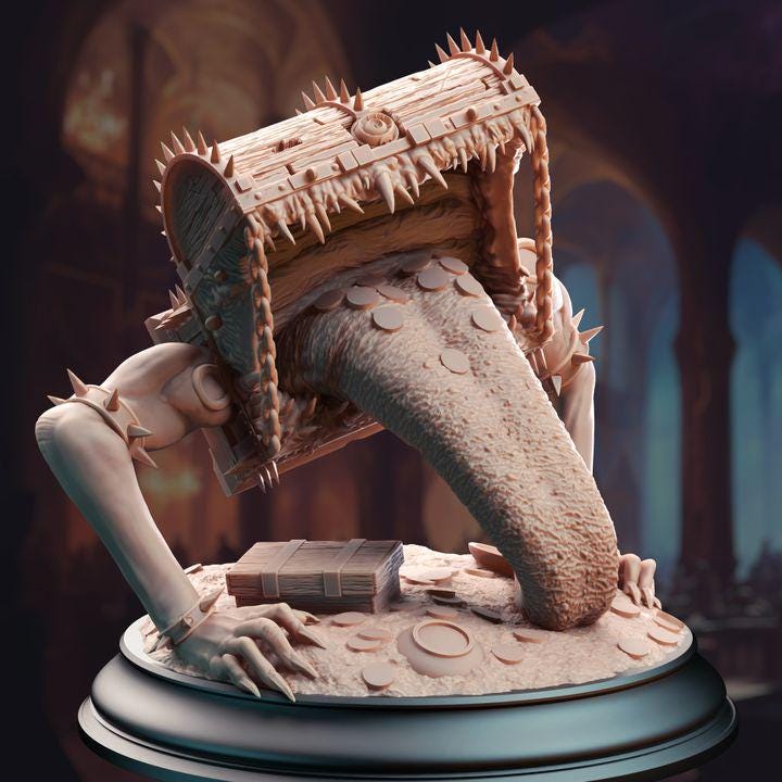 
Treasure Mimic Miniature Dungeons and Dragons 28mm/32mm/38mm Mini RPG Tabletop Miniature DnD Painting Pathfinder 5e DnD Monster Figure - DmS