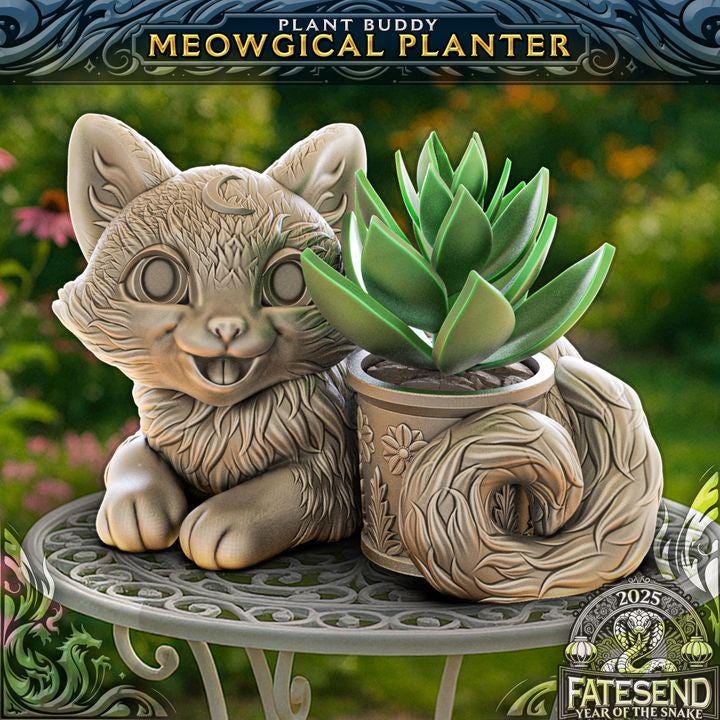 
Meowgical Cat Planter – Cute Fantasy Plant Buddy Pot for Succulents Desk Decor Gift Indoor Planter, FatesEnd