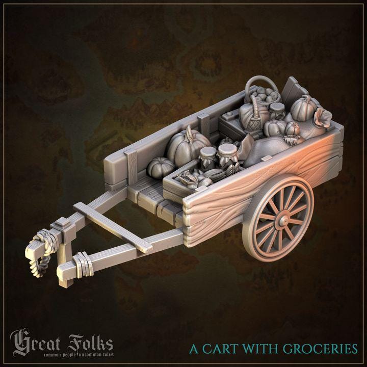 
2pc A Generous Harvest DnD Dungeons and Dragons 28mm/32mm TTRPG Miniature Female Farmer Basket and Cart Mini Scatter Terrain Townsfolk NPC