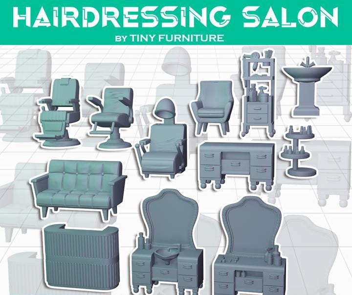 
Hairdresser Salon Miniature Set 28mm/32mm Miniature Scatter Scenery Chair Furniture Miniatures for Diorama Tabletop RPG Games