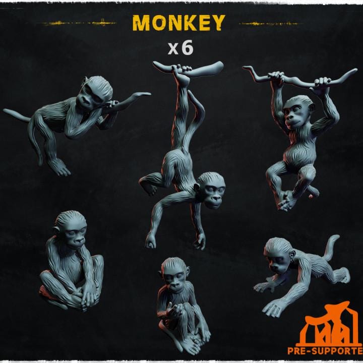 
6pc Monkey (Basing Bits 1.0) 28mm/32mm TTRPG Fantasy Wargaming Jungle Basing Materials Macaques Liana Scenery Elements Animal MiniaturesZbW
