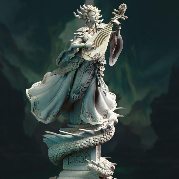 
Medusa Siren Musician Miniature Dungeons and Dragons 28mm/32mm/38mm Mini RPG Tabletop Miniature DnD Pathfinder 5e DnD  Lian She - DmS