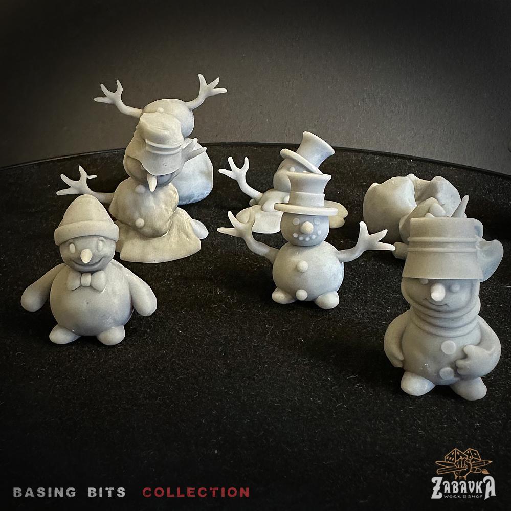
14pc Kind Snowman - Basing Bits (Constructor) 28mm/32mm TTRPG Modular Christmas Basing Winter Holiday Scatter Melted Snowman & Snowman Minis