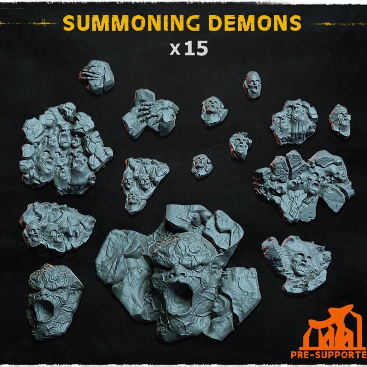 
15pc Summoning Demons (Basing Bits 1.0) 28mm/32mm TTRPG Macabre Demonic Battlefield Basing Materials Ritual Incantation Scenery ElementsZbW