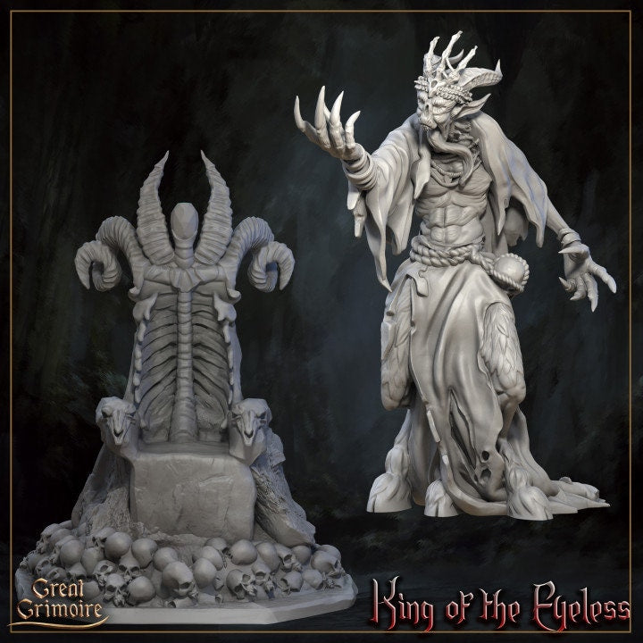 
Monster Miniature King of the Eyeless DnD Dungeons and Dragons 28mm/32mm Satyr NPC Skeleton Skull Scatter Terrain Miniature props Throne