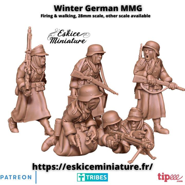 
5pc Winter German MMG Teams WW2 – 15mm 20mm 28mm 32mm 1 35 Scale – Axis Heavy Weapons Unit – Eskice Miniature