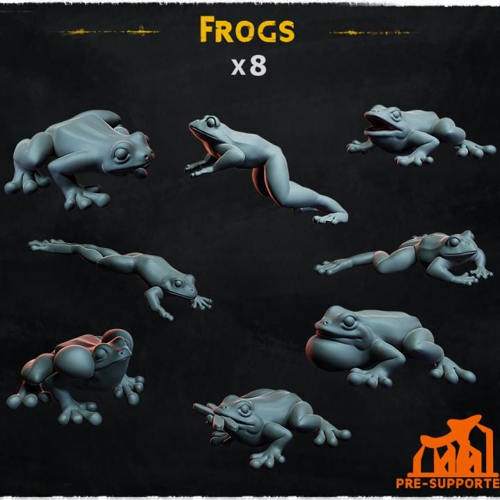 
8pc Frogs (Basing Bits 1.0) 28mm/32mm TTRPG Fantasy Reservoir Frog Toad Miniatures Swamp Basing Bog Scatter Amphibian Scenery ElementsZbW