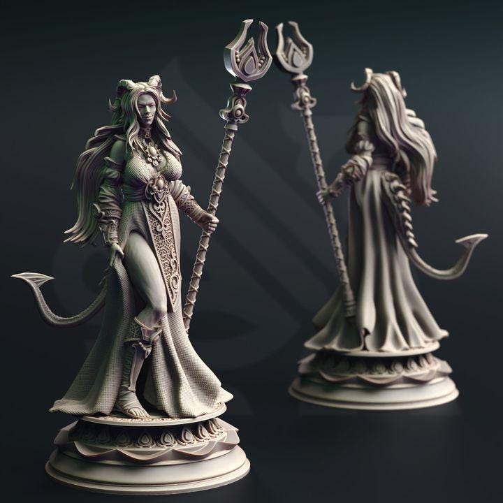 
Tiefling Moon Cleric Miniature 28mm/32mm TTRPG Wargame Figurine Female Priest NPC 5e DnD