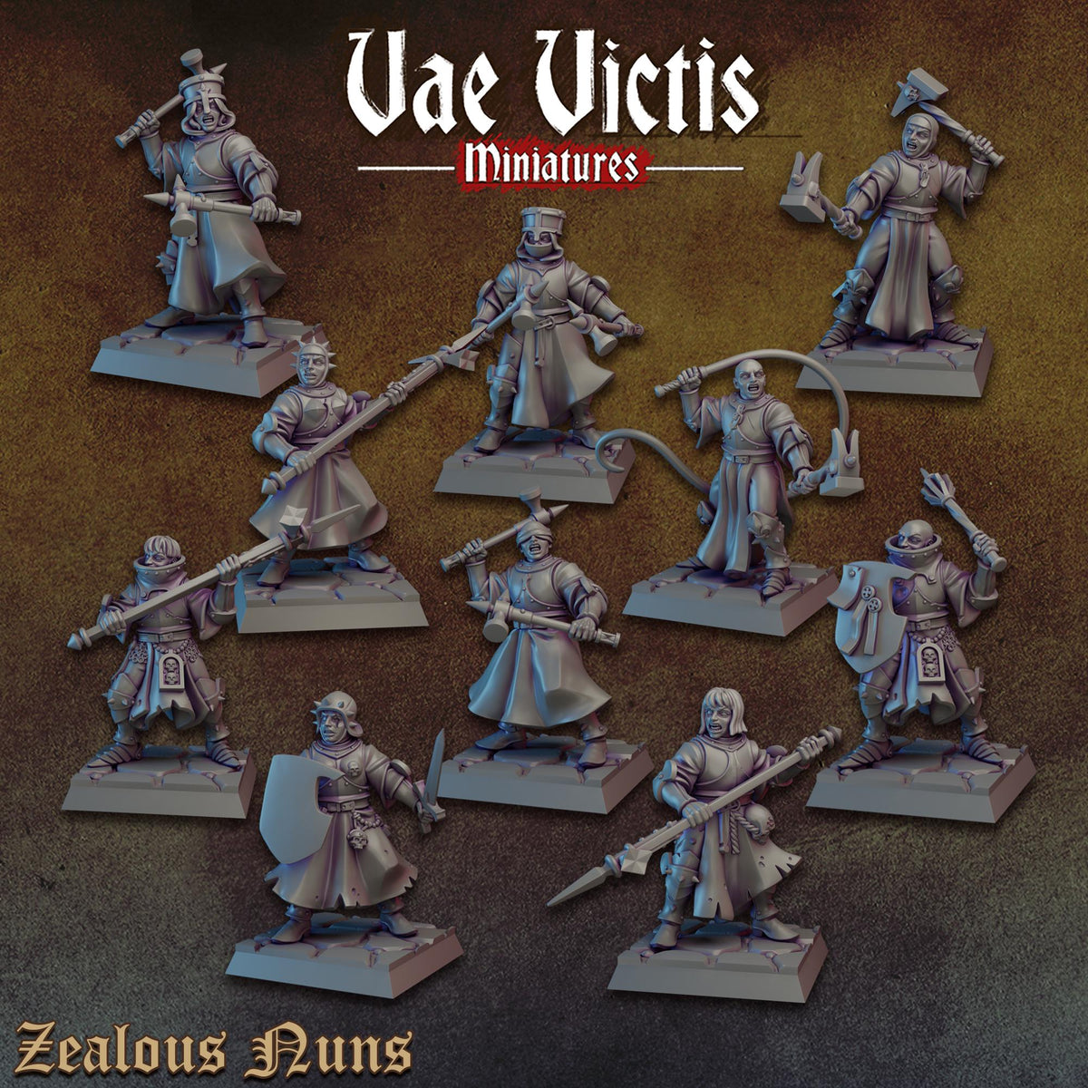 
10pc Zealous Nuns for DnD Dungeons and Dragons 28mm/32mm Scale TTRPG Fantasy Figurine Vol.1 Nun Miniatures Fantasy Warriors Faith Figurines