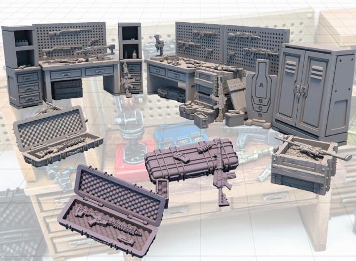 
Gun Workshop Miniature Set DnD Dungeons and Dragons 28mm/32mm Gun Miniatures Scatter Scenery Furniture TTRPG Wargame Set 5e Pathfinder