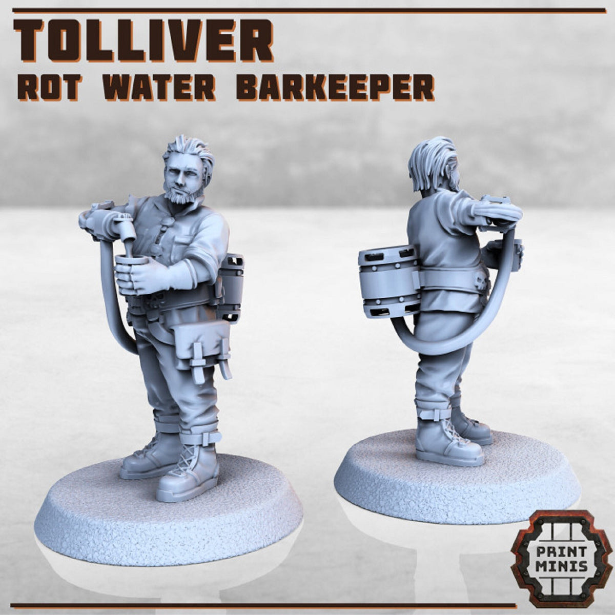 
Bar Keeper, Bartender Cyberpunk, Miniature, Dieselpunk, Cyberpunk, Scifi 28mm Heroic Scale, RPG, Print Minis