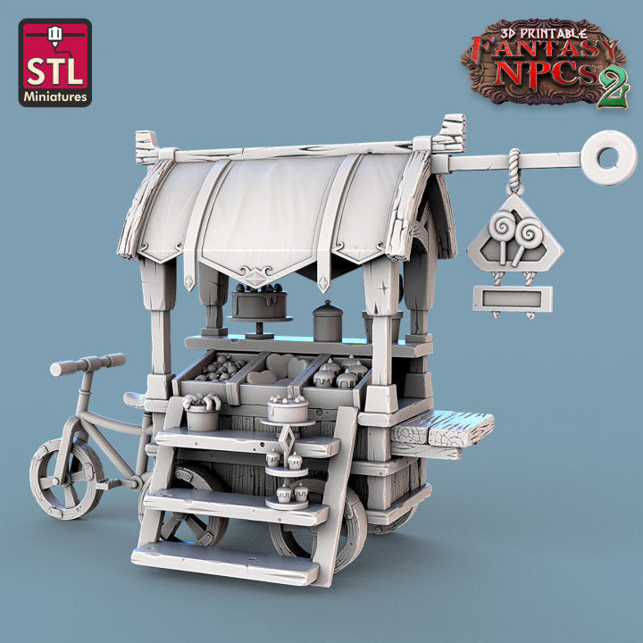 
Candy Seller Vendor Set, Shop, DnD, Dungeons and Dragons, TTRPG Miniatures, Fantasy Store, Sweet shop, Figurine, NPCs, DnD Scatter Terrain