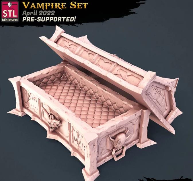 
Vampire Coffin Miniature DnD Dungeons and Dragons 28mm/32mm Scatter Scenery TTRPG Fantasy Roleplaying game Haunted House Graveyard Scenery