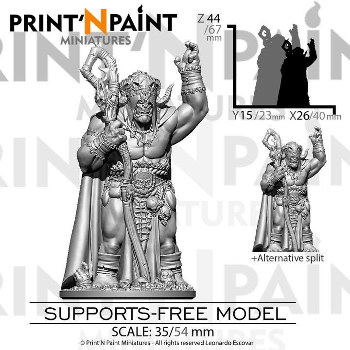 
Necromancer Orc – Fantasy Undead Caster Miniature – 28mm 32mm 35mm 54mm Scale – Tabletop RPG Figure for DnD & Pathfinder – Gray PLA –PnP