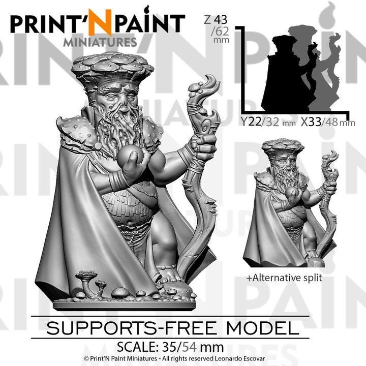 
Myconid Oracle – Fantasy Mushroom Mystic Miniature – 28mm 32mm 35mm Scale – Tabletop RPG Figure for DnD & Pathfinder – Gray PLA –PnP