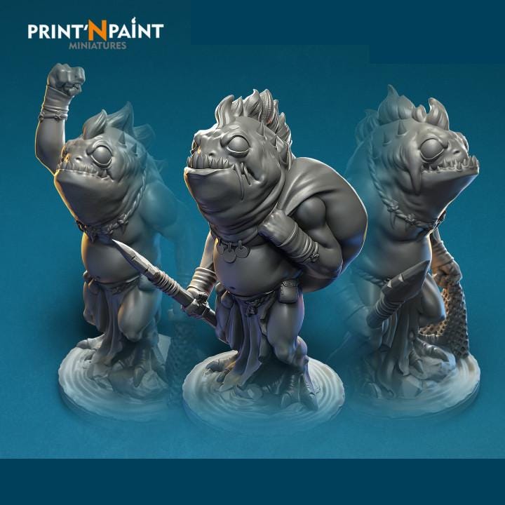 
3 Kuo-Toa Fishers Miniatures – Dungeons and Dragons Underwater RPG Creatures for DnD 5e Tabletop Encounters & Fantasy Battles –PnP