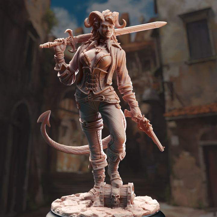 
Female Tiefling Rogue Dungeons and Dragons 28mm/32mm/38mm Mini RPG Tabletop Miniature DnD Painting Pathfinder 5e DnD Syntheia - DmS