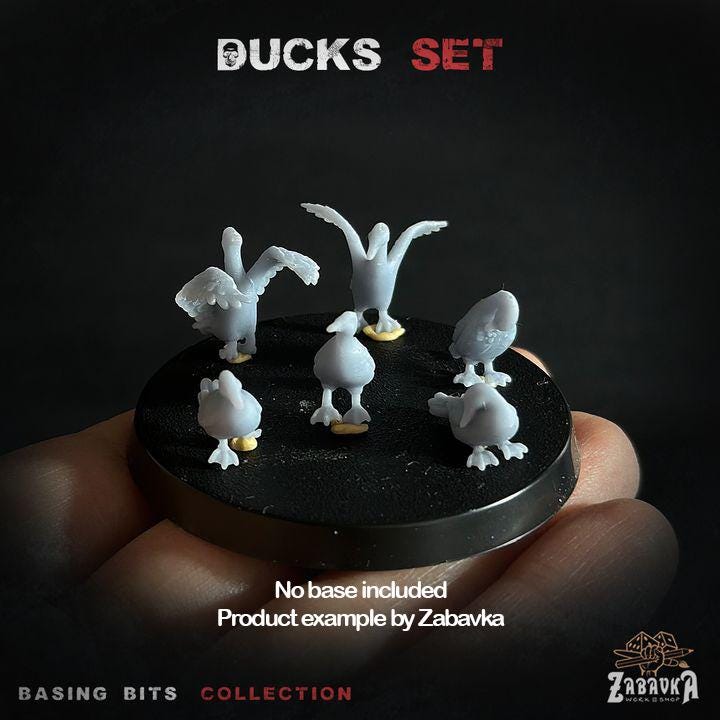 
23pc Duck Miniatures DnD Dungeons and Dragons 28mm/32mm TTRPG  Scatter Scenery Dead and Alive Flying Ducks Basing Bit Scenery Flying birds