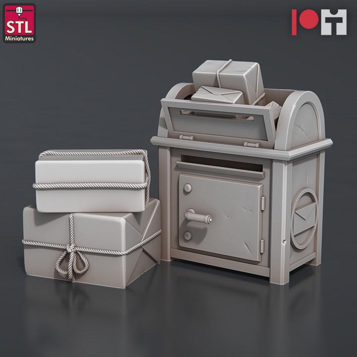 
Post Office Mailbox Miniatures for DnD Dungeons and Dragons 28mm/32mm Scale Scatter Scenery Mailman props for Dioramas and Tabletop RPGs