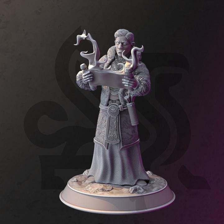 
Halfling Snow Cleric - Darius Burrows Miniature for DnD Dungeons and Dragons 28mm/32mm TTRPG Fantasy  DnD 5e Pathfinder Spellcaster Magician