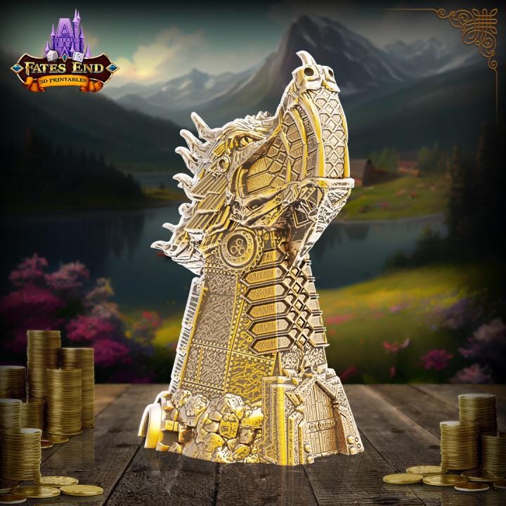 
Clockwork Monster Bank – Steampunk Coin Bank – Fantasy Mechanical Decor – D&D Tabletop Storage – RPG Gift, FatesEnd