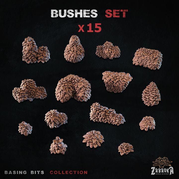 
15pc Bushes - Basing Bits (Plants) 28mm/32mm Fantasy Forest Thickets Basing Materials Botanical Garden Scatter Woodland Scenery ElementsZbW