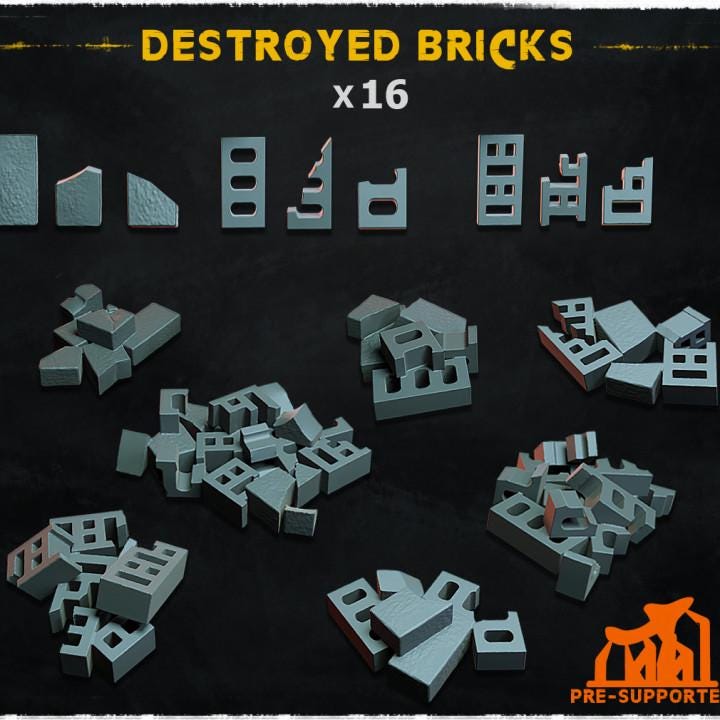 
16pc Destroyed Bricks (Basing Bits 1.0) 28mm/32mm Scale Urban Wargaming Basing Materials   Destroyed Dystopian Elements Rubble ScatterZbW