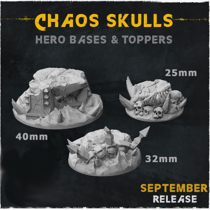
Chaos Skulls Hero Bases and Toppers for