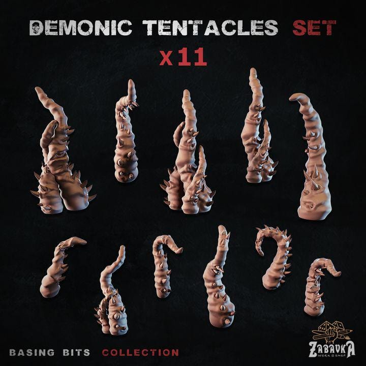 
11pc Demonic Tentacles for Dungeons and Dragons 28mm/32mm Basing Bits DnD Scatter Terrain Scenery D&D TTRPG Mini Basing Material - ZbW
