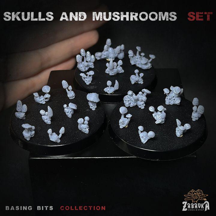 
30pc Mix of Skulls and Mushroom Miniatures for Dungeons and Dragons 28mm/32mm Basing Bits DnD Scatter Terrain Scenery D&D TTRPG - ZbW
