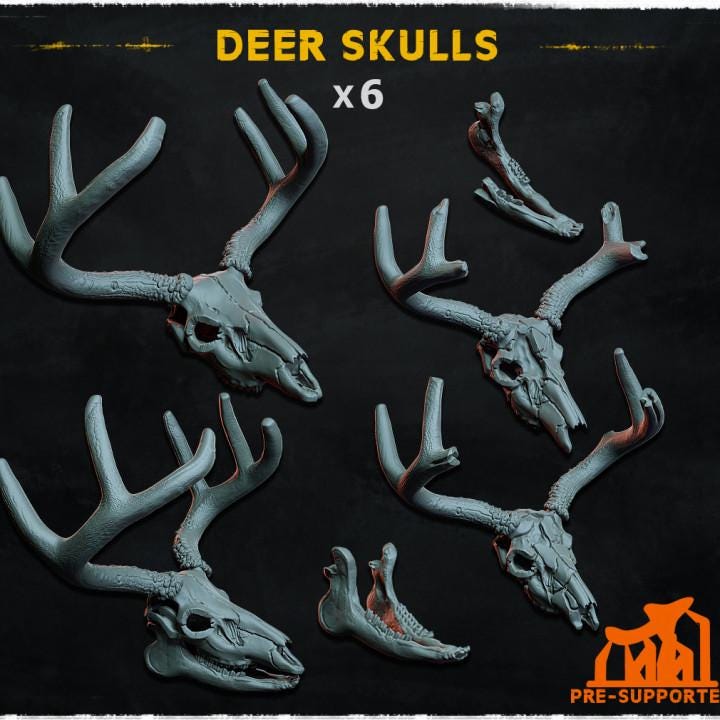 
6pc Deer Skull (Basing Bits 1.0) 28mm/32mm TTRPG Woodland Battlefield Basing Macabre Mammal Skull Scatter Death Scenery ElementsZbW