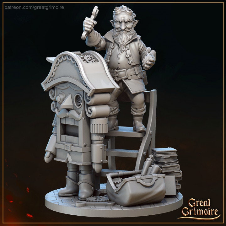 
Drosselmeyer, Book Doll, DnD, Dungeons and Dragons, Nutcracker Miniature Gnome Master Mechanic, 28mm, 32mm miniatures - Great Grimoire