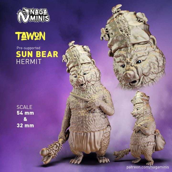 
Sun Bear Hermit DnD Dungeons and Dragons  28mm 32mm D&D Wargame Miniatures for Dioramas TTRPG Fantasy - Nm