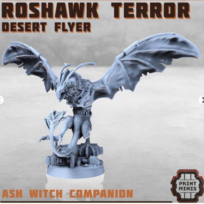 
The Roshawk Terror, Desert Flyer Miniature, 28mm or 32mm Scale, DnD, Dungeons and Dragons, Tabletop RPG Scatter Terrain