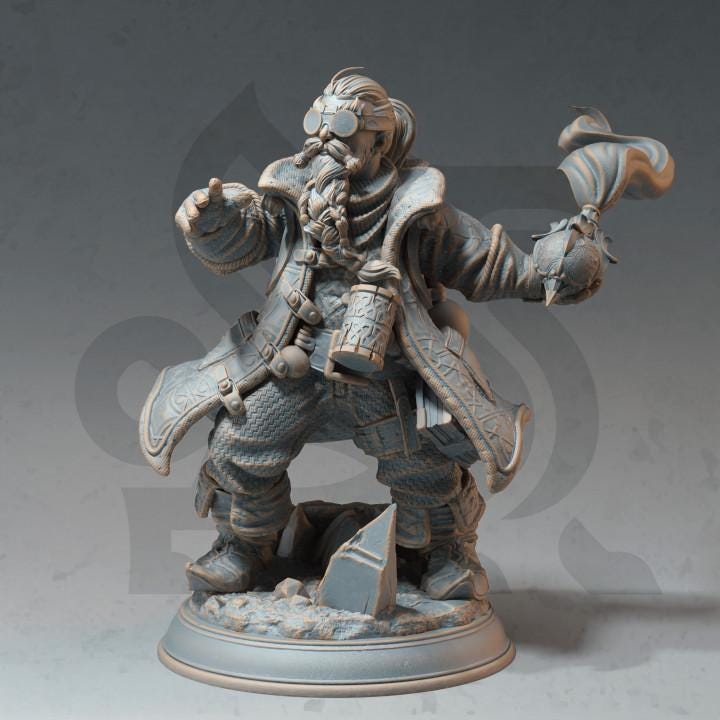 
Dwarven Alchemist DnD Dungeons and Dragons 28mm/32mm TTRPG Fantasy Miniature Dwarf Pathfinder 5e DnD Caster Potion Fantasy Scientist Figure