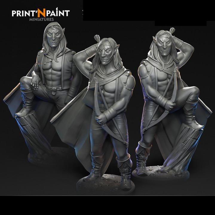 
3 Ranger Elves Miniature – Dungeons and Dragons RPG Tabletop Figure Pathfinder 5e –PnP