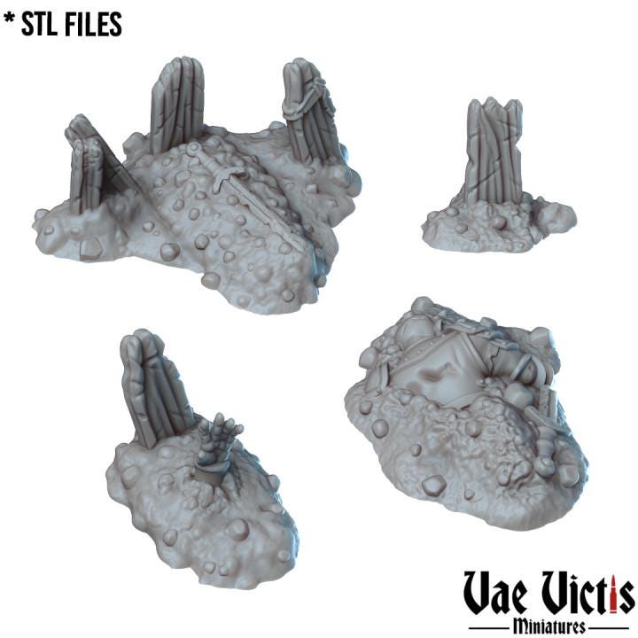 
Grave Scatter DnD Dungeons and Dragons 28mm/32mm Graveyard Figurines TTRPG Fantasy Wargame Tabletop gaming props Corpse Battlefield Figures