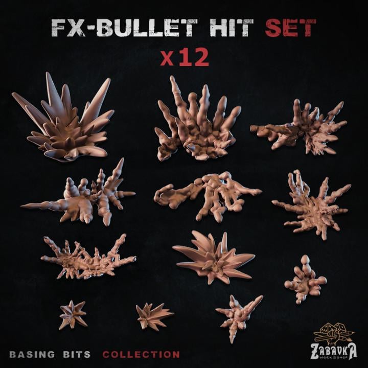 
12pc FX-Bullet Hit - Basing Bits 28mm/32mm TTRPG Wargaming Battlefield Scenery Blood Splatter Miniatures FX Elements Gunfire SceneryZbW