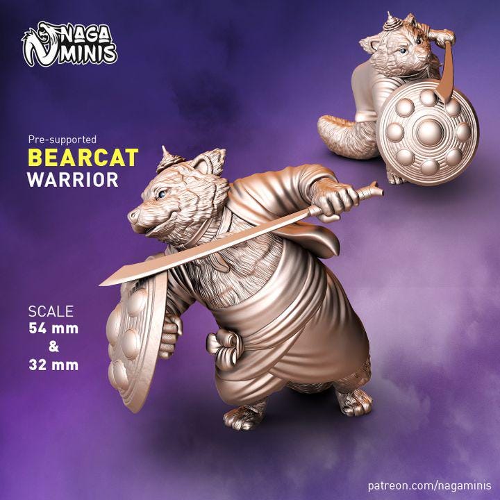 
Bearcat Folk Warrior Dungeons and Dragons  28mm 32mm D&D Wargame Miniatures for Dioramas TTRPG Fantasy - Nm