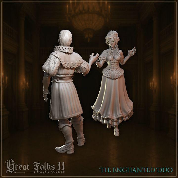 
2pc Townsfolk Dancers The Enchanted Duo DnD Dungeons and Dragons TTRPG Wargame Miniatures 28mm/32mm Townsfolk NPCs  Medieval Villagers - GG
