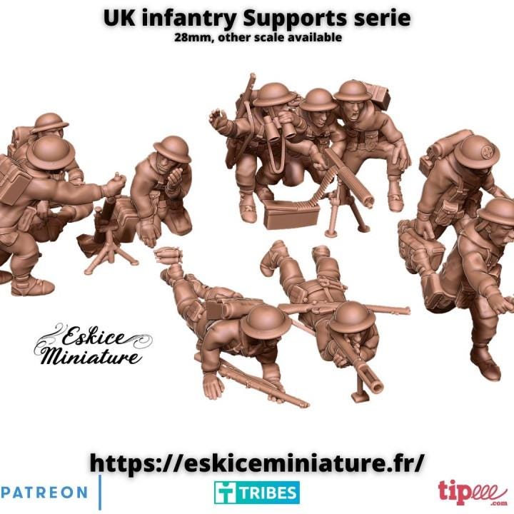 
13pc UK Infantry with Support Weapons WW2 – 15mm 20mm 28mm 32mm 1 35 Scale – British Army Miniatures – Eskice Miniature