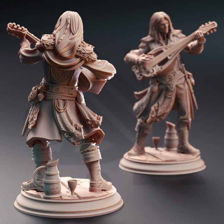 
Elven Bard Miniature Dungeons and Dragons 28mm/32mm/38mm  Musician Townsfolk Entertainer Mini RPG Tabletop Miniature DnD 5e Ereviel - DmS