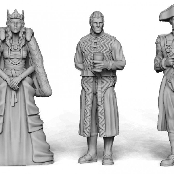 
9pc Nobles Set DnD Dungeons and Dragons TTRPG Townsfolk NPCs King Miniature Fancy Figurines Palace Figurine NPCs - Fantasy Tavern District
