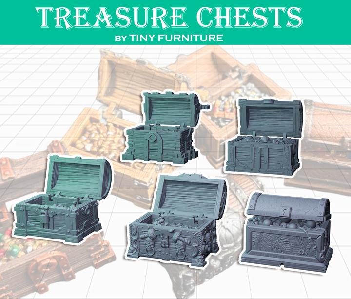 
5pc Treasure Chest Miniatures DnD Dungeons and Dragons 28mm/32mm Pirate Scatter Scenery Miniature Chest RPG Minis Roleplaying Scenery