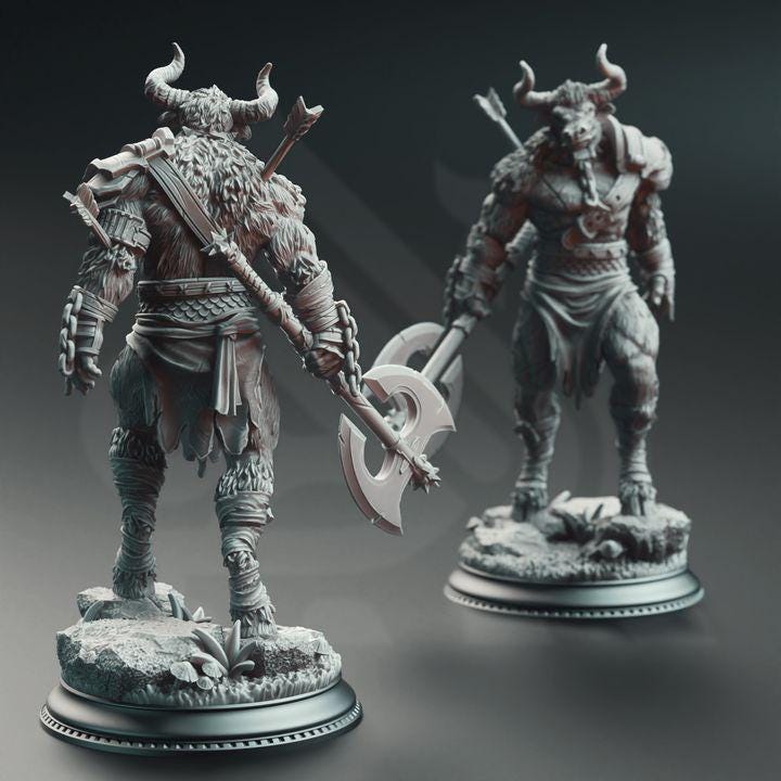 
3 Pc Minotaur Warriors Beast men DnD