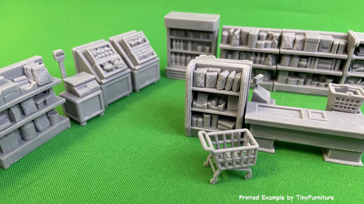 
Grocery Store Miniature Scatter Dungeons and Dragons 28mm/32mm Scatter Terrain TTRPG Fantasy Wargame Minis ATM Cashier Cart Mini Set - TF