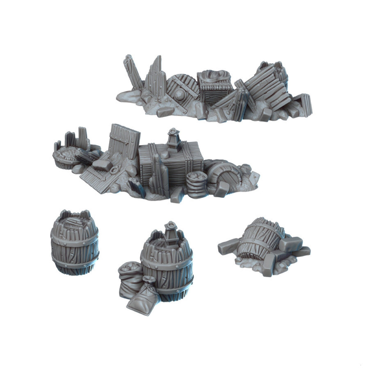 
5pc Scatter Terrain DnD Dungeons and Dragons 28mm/32mm Barrel and Box Miniatures TTRPG Wargame Terrain Miniature Scatter Dump yard