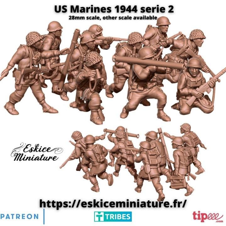 
10pc US Marines 1944 Serie 2 – 15mm 20mm 28mm 32mm 1 35 Scale – WW2 Pacific Infantry – Eskice Miniature