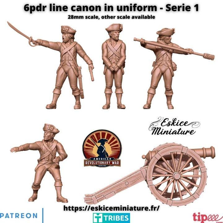 
6 Pounder Gun with Crew Revolutionary War – 15mm 20mm 28mm 32mm 1 35 Scale – Artillery Miniature Set – Eskice Miniature