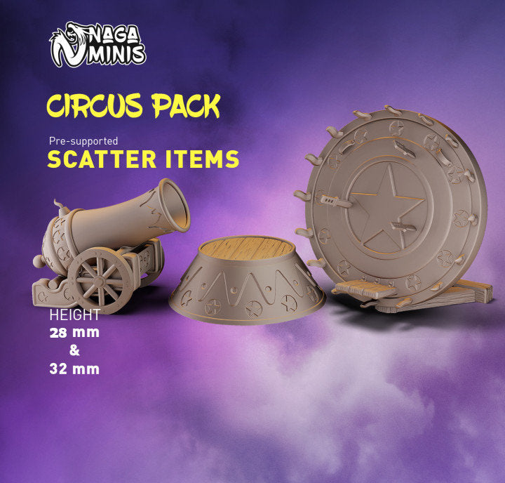 
Circus Miniatures, Canon, Knife throwing, DnD Scatter terrain, Dungeons and Dragons, Scatter Scenery, TTRPG Miniatures, Festival Miniatures
